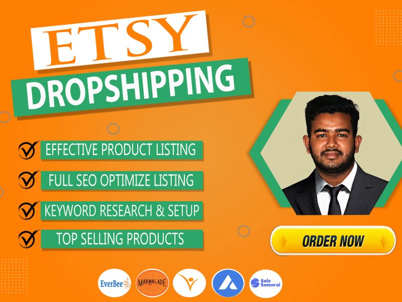I will do dropshipping on etsy top products listing from amazon walmart 10 product