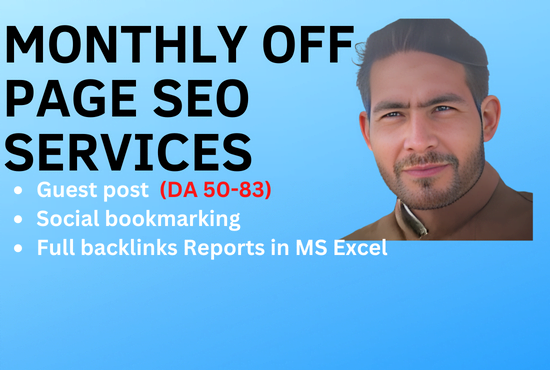 I will provide complete monthly SEO backlinks service for 1st google ranking
