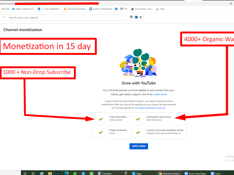 You will get 1000 YouTube Subscribers and 4000 Watch time hours For monetization help
