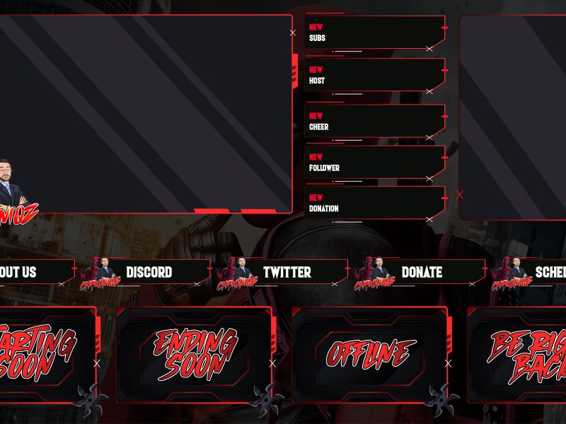 I will create professional animated twitch overlay, twitch banner, twitch outro, twitch emotes, twitch logo