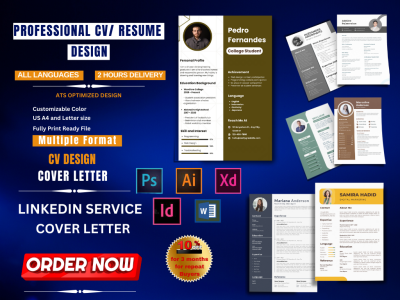 I will do professionally write and design, cv, resume, cover letter, and linkedin profile