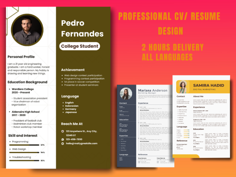 I will do professionally write and design, cv, resume, cover letter, and linkedin profile