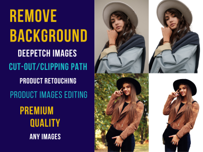 You will get eCommerce Photo editing, Background Removal, resizing, and clipping path, remover,remove