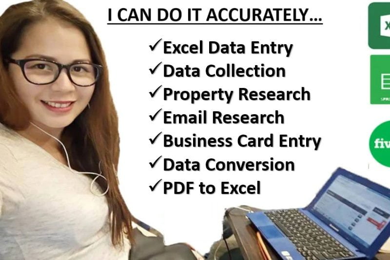 I will do excel data entry, copy paste, PDF to excel, web research and typing