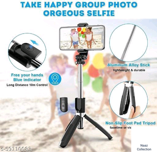 XT-02 Extendable Selfie Stick with Bluetooth, Tripod Stand with Mobile Holder & Wireless Remote for All Android & iOS Mobiles (Black)