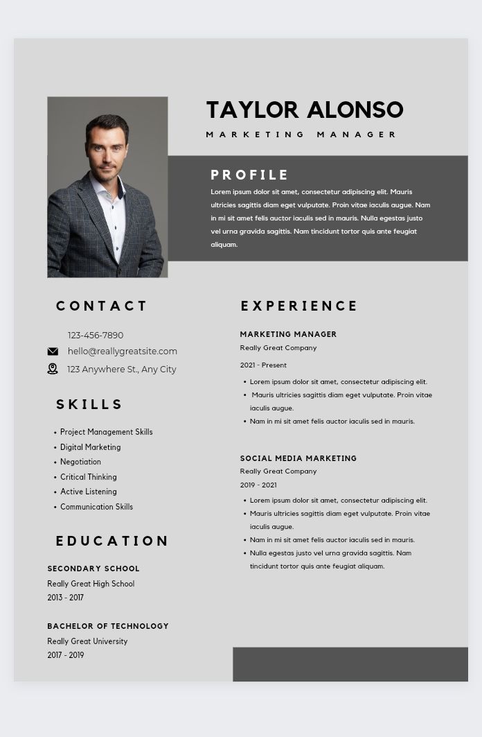Resume and Facebook or Instagram posts