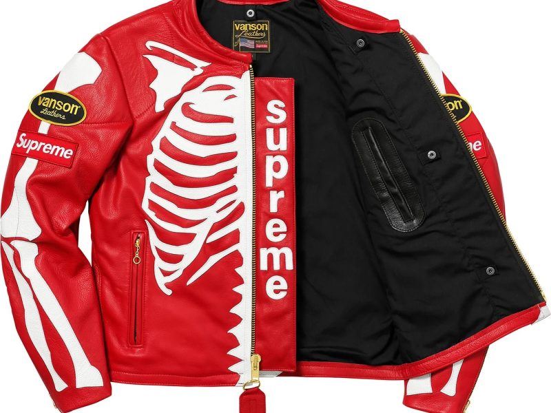 Skeleton Red Supreme Vanson Red Leather Jacket Availability Stock IconIn Stock