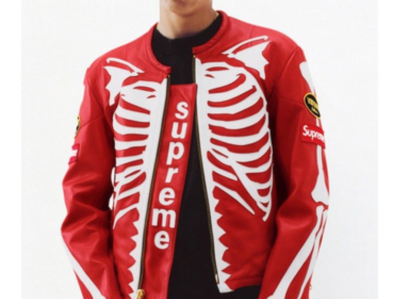 Skeleton Red Supreme Vanson Red Leather Jacket Availability Stock IconIn Stock