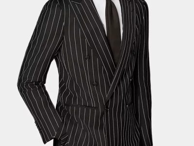 Double Breasted Mens Black And White Pinstripe Suit