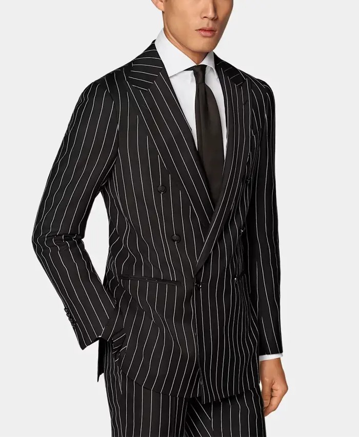 Double Breasted Mens Black And White Pinstripe Suit