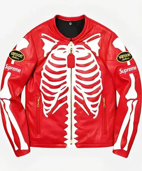 Skeleton Red Supreme Vanson Red Leather Jacket Availability Stock IconIn Stock