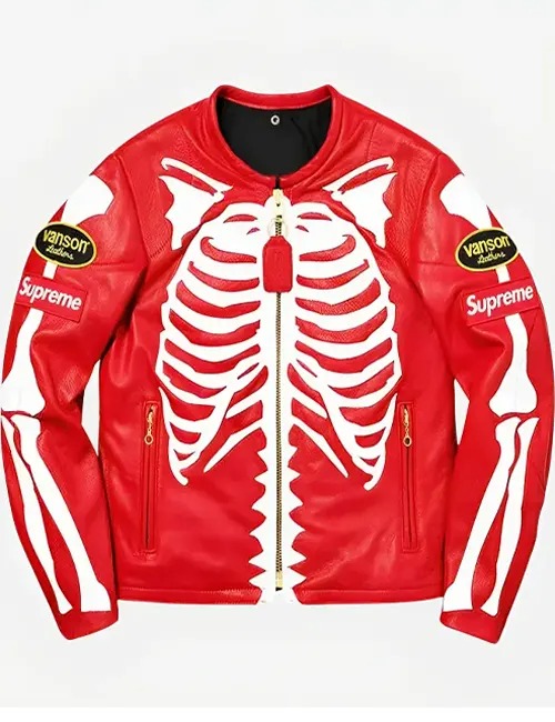 Skeleton Red Supreme Vanson Red Leather Jacket Availability Stock IconIn Stock