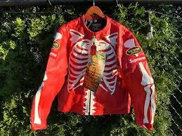 Skeleton Red Supreme Vanson Red Leather Jacket Availability Stock IconIn Stock