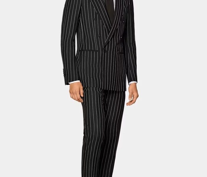 Double Breasted Mens Black And White Pinstripe Suit