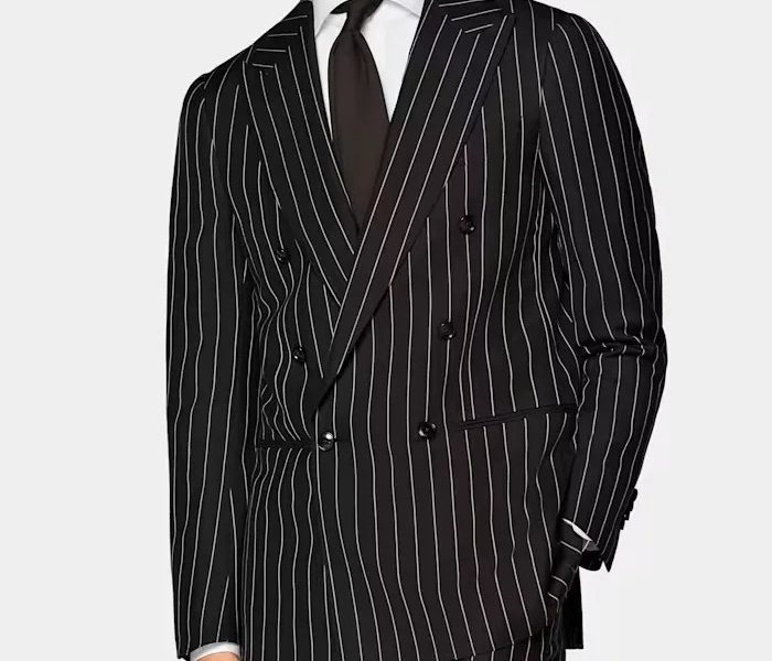 Double Breasted Mens Black And White Pinstripe Suit