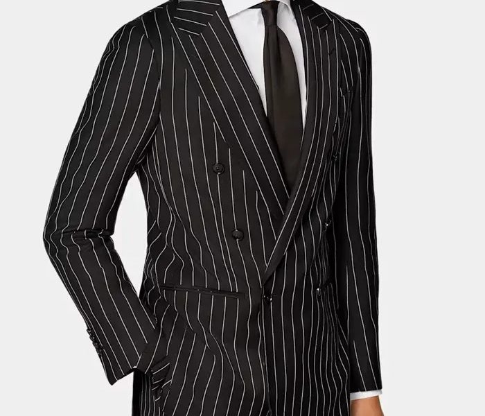Double Breasted Mens Black And White Pinstripe Suit