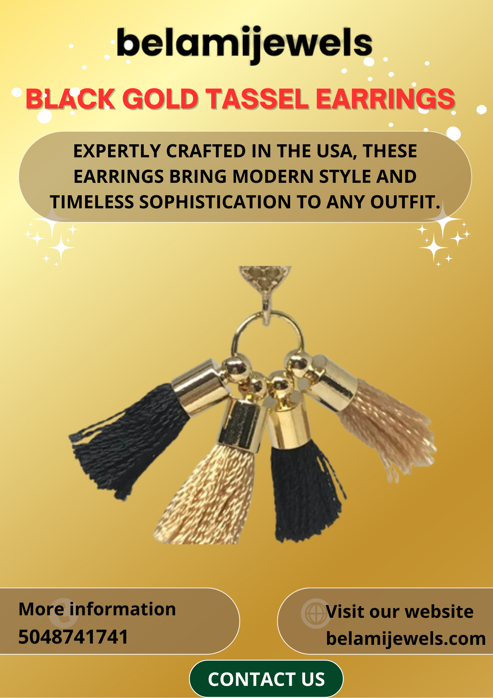 Shop Elegant Black Gold Tassel Earrings—Premium Style by Belami Jewels